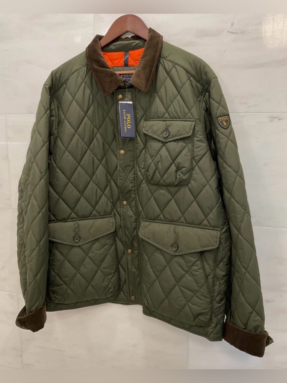 NWT Polo Ralph Lauren OLIVE GREEN Quilted Field Jacket w/ Corduroy Collar - 2XL